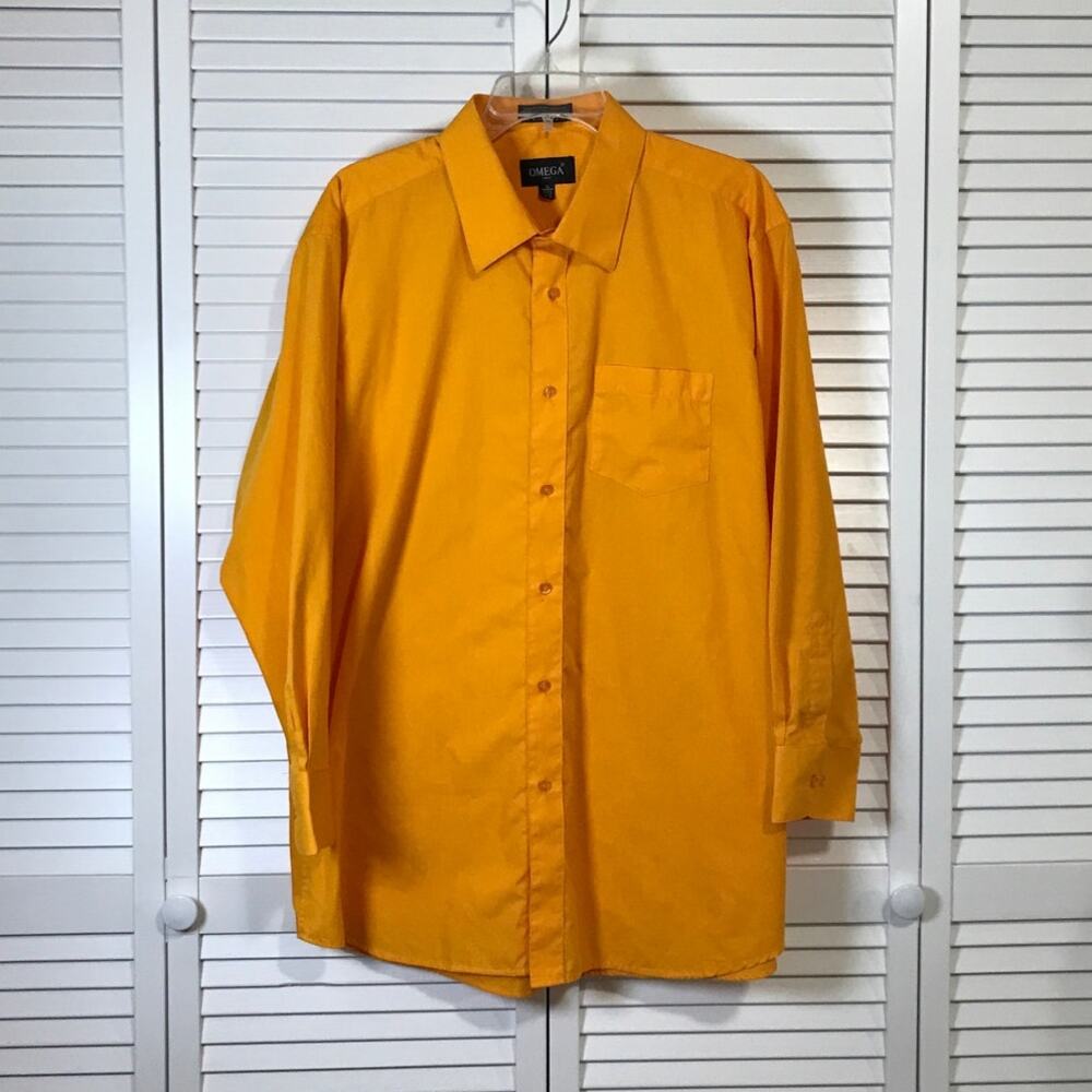 Omega Italy Orange Collared Long Sleeve Mens XL 17-17 ½